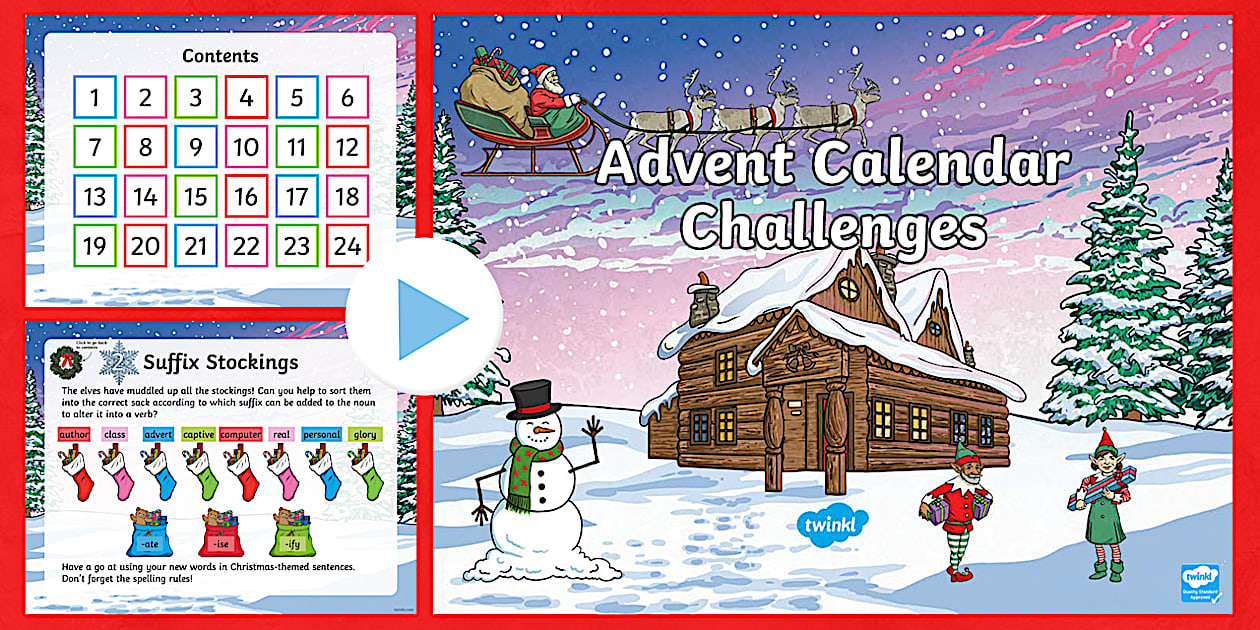 UKS2 Advent Calendar English Challenges PowerPoint Twinkl