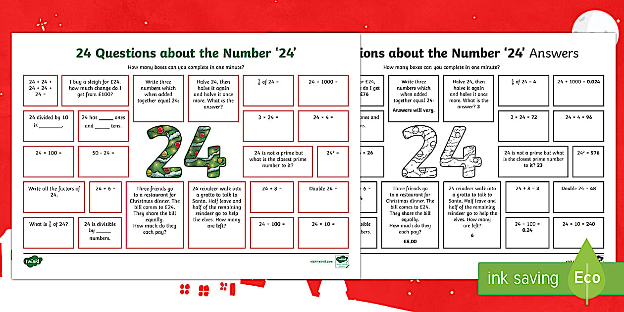 Advent 24 Things About 24 Worksheet / Worksheet - Twinkl