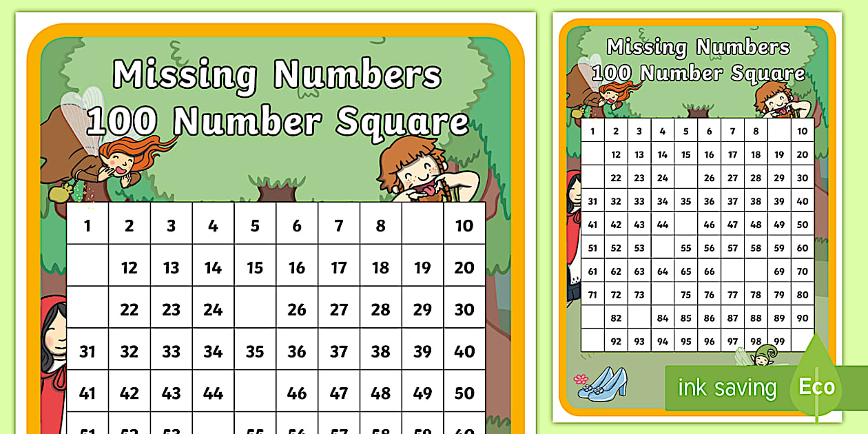 Editable Traditional Tales Missing Numbers Number Square
