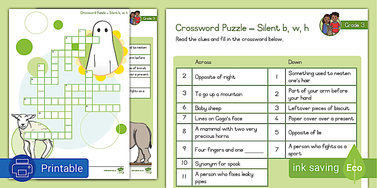 Grade 3 Phonics: Silent b w h: Crossword Puzzle Twinkl