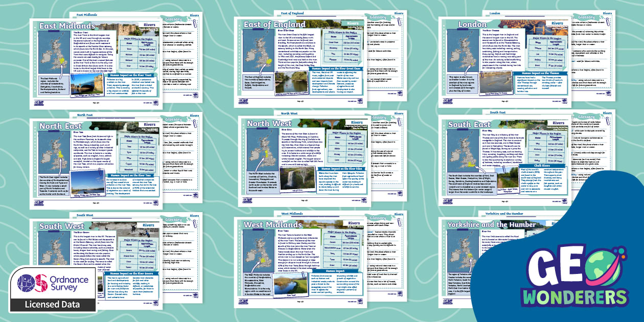 Geo Wonderers LKS2: Rivers and the Water Cycle Regional Fact Files Pack