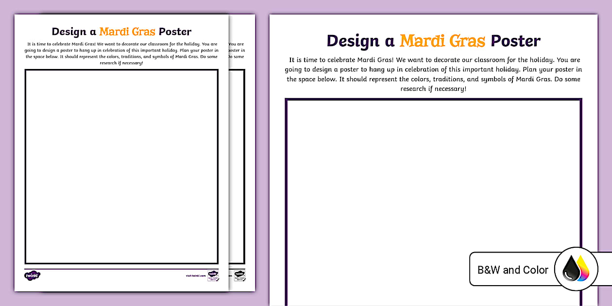 Design a Mardi Gras Poster Activity Worksheet for 6th-8th Grade