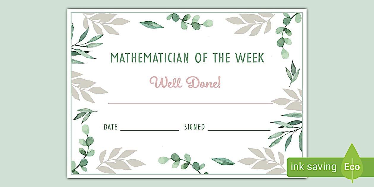 👉 Botanical Themed Mathematician of the Week Certificate