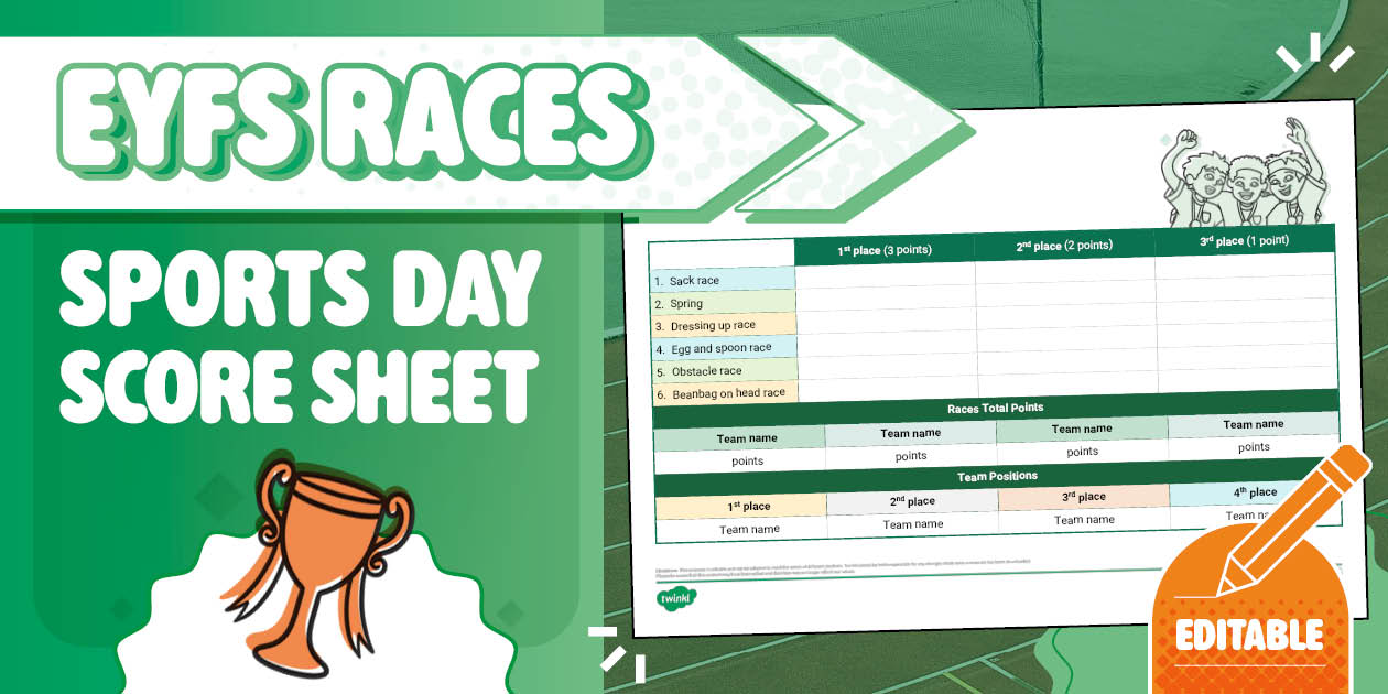 EYFS Races Sports Day Score Sheet