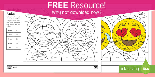 FREE! - Simplifying Ratios: Colour by Numbers Worksheet | KS3 Maths