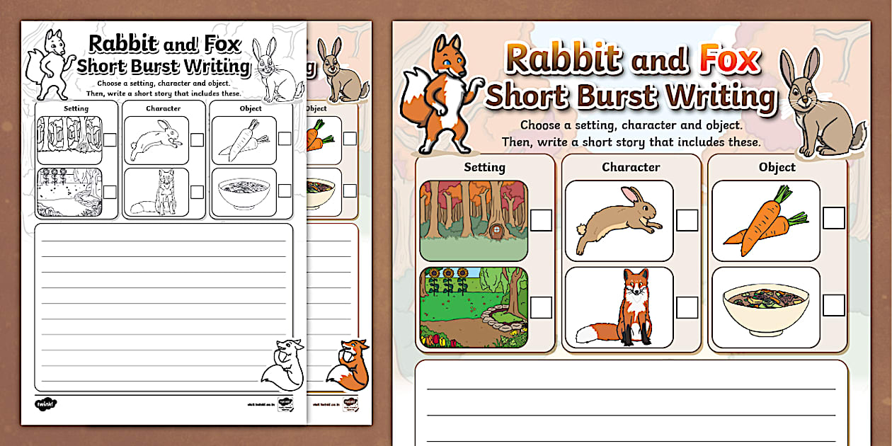 Fox Riting Rabbit and Fox Short Burst Writing Template - Twinkl