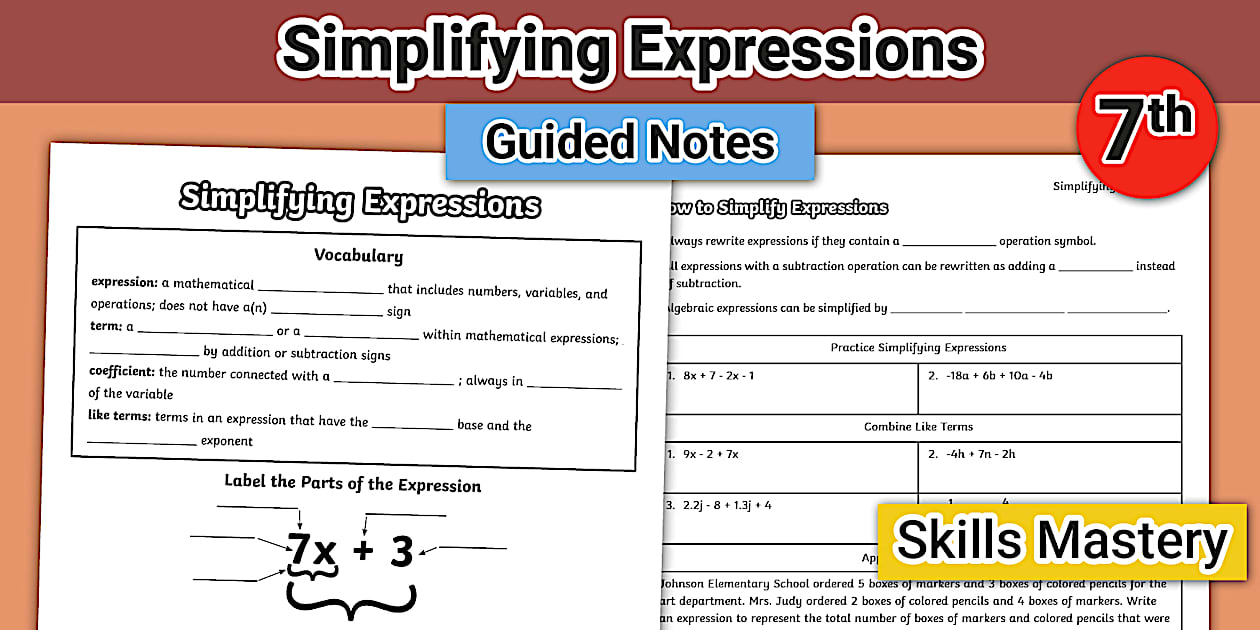 Seventh Grade Simplifying Expressions Guided Notes - Twinkl