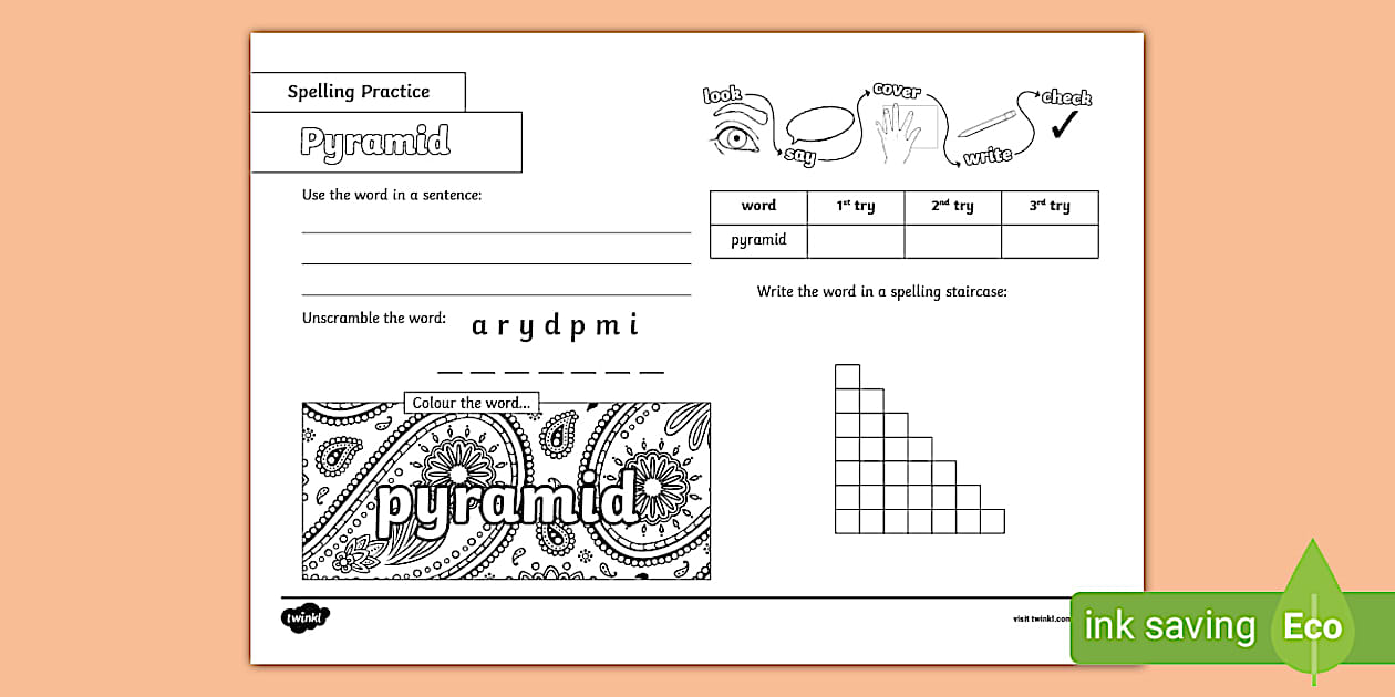 Pyramid Spelling Practice Worksheet (TeacherMade) Twinkl