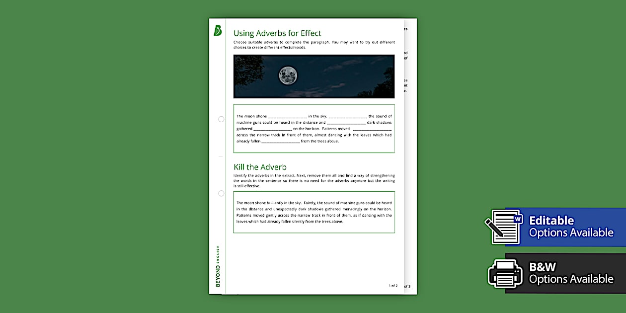 Using Adverbs for Effect Worksheet | KS3 SpaG | Beyond