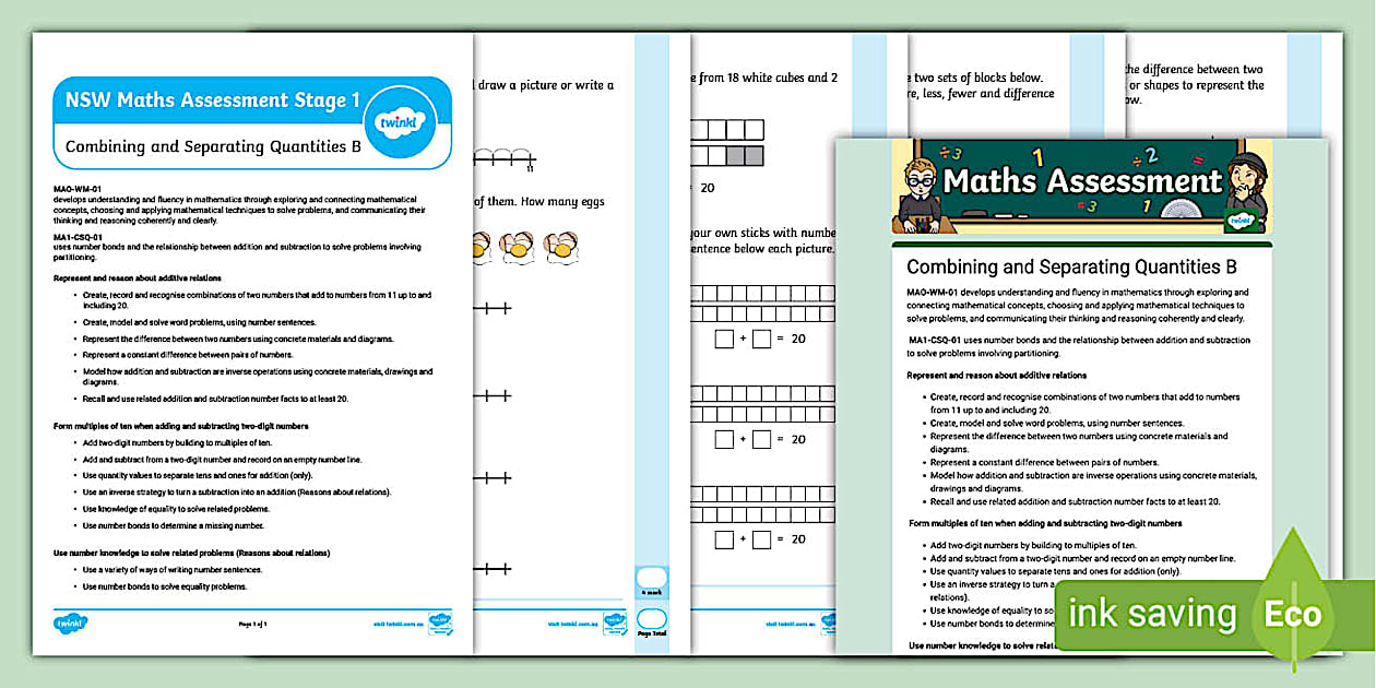 Maths assessment nsw curriculum stage 1 combining and separating