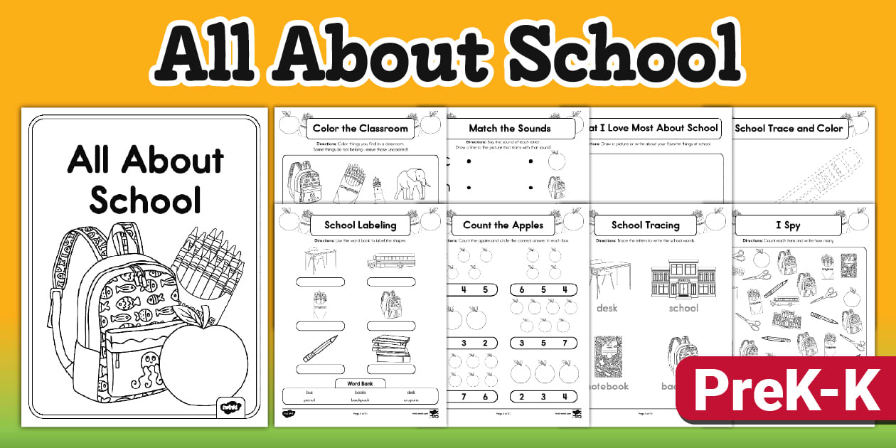 All About School Activity Booklet for PreK K (teacher made)