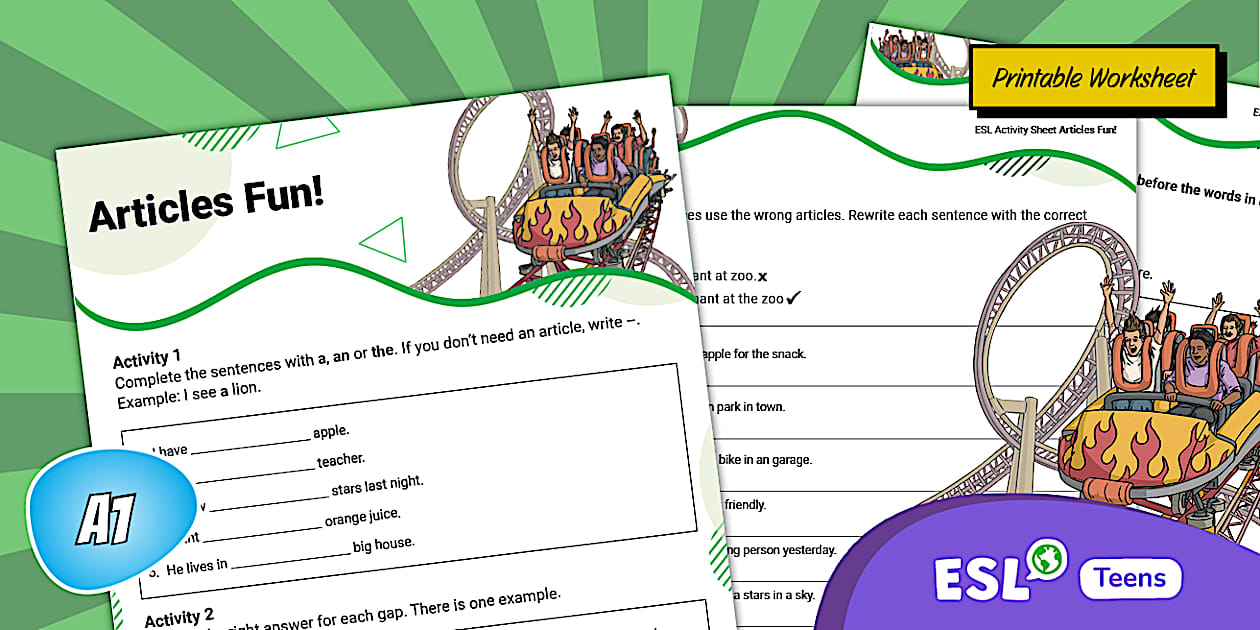 ESL Articles Practice Sheet for Teens