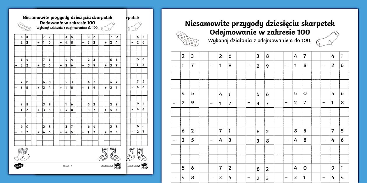Dodawanie i odejmowanie do 100 | Przygody 10 skarpetek