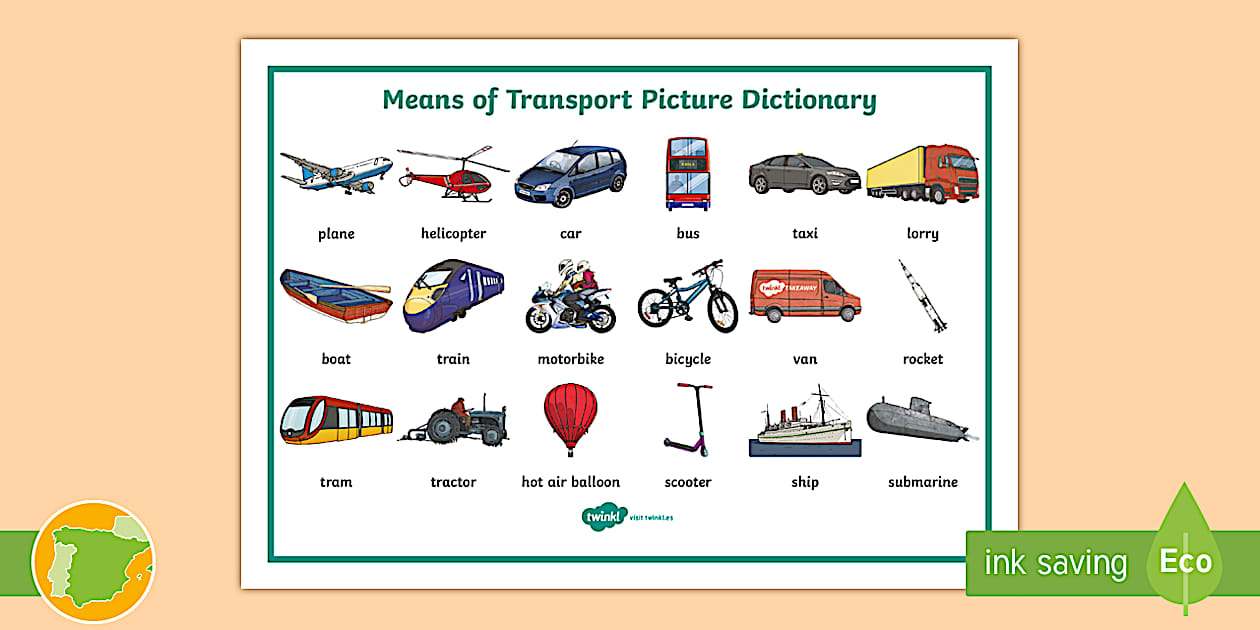 A2 Diccionario de imágenes: Medios de transporte en inglés