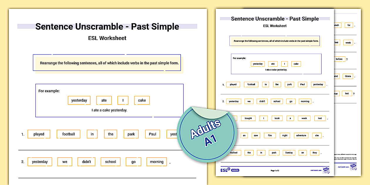 ESL Sentence Unscramble Worksheet (teacher made) Twinkl