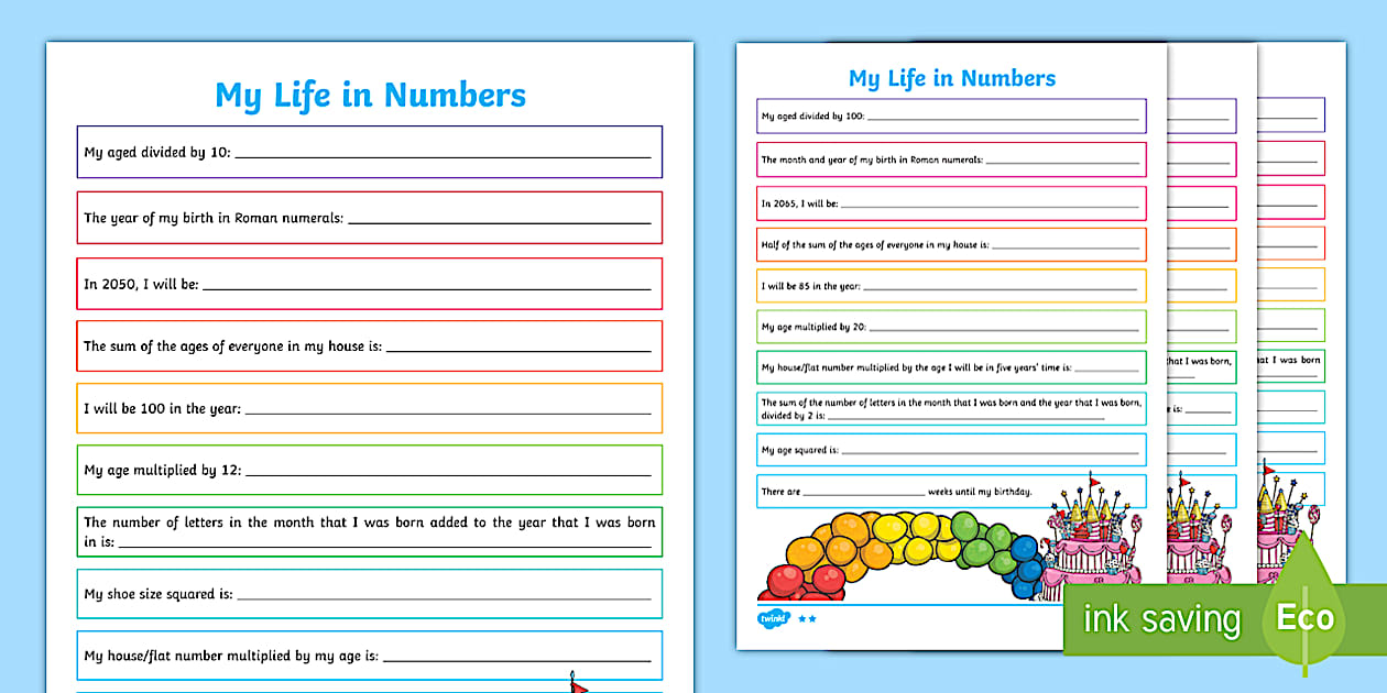 UKS2 My Life in Numbers Worksheet Twinkl