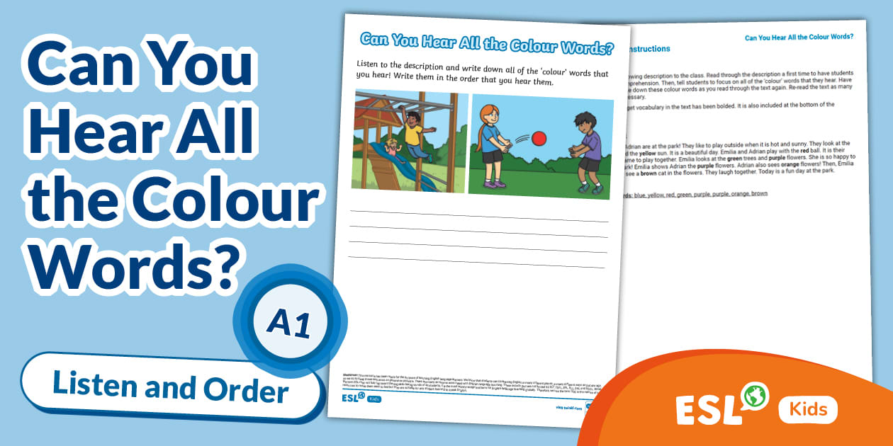 Esl Colour Vocabulary Listening Activity Kids