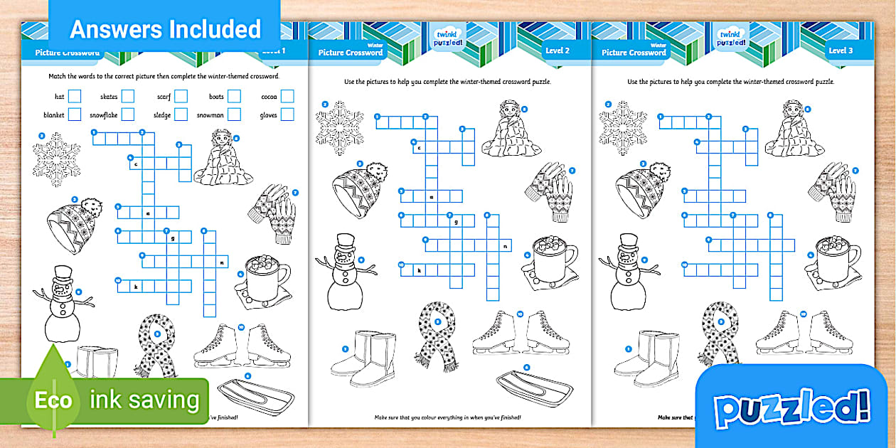 Fun Winter themed crossword Twinkl Puzzled kids