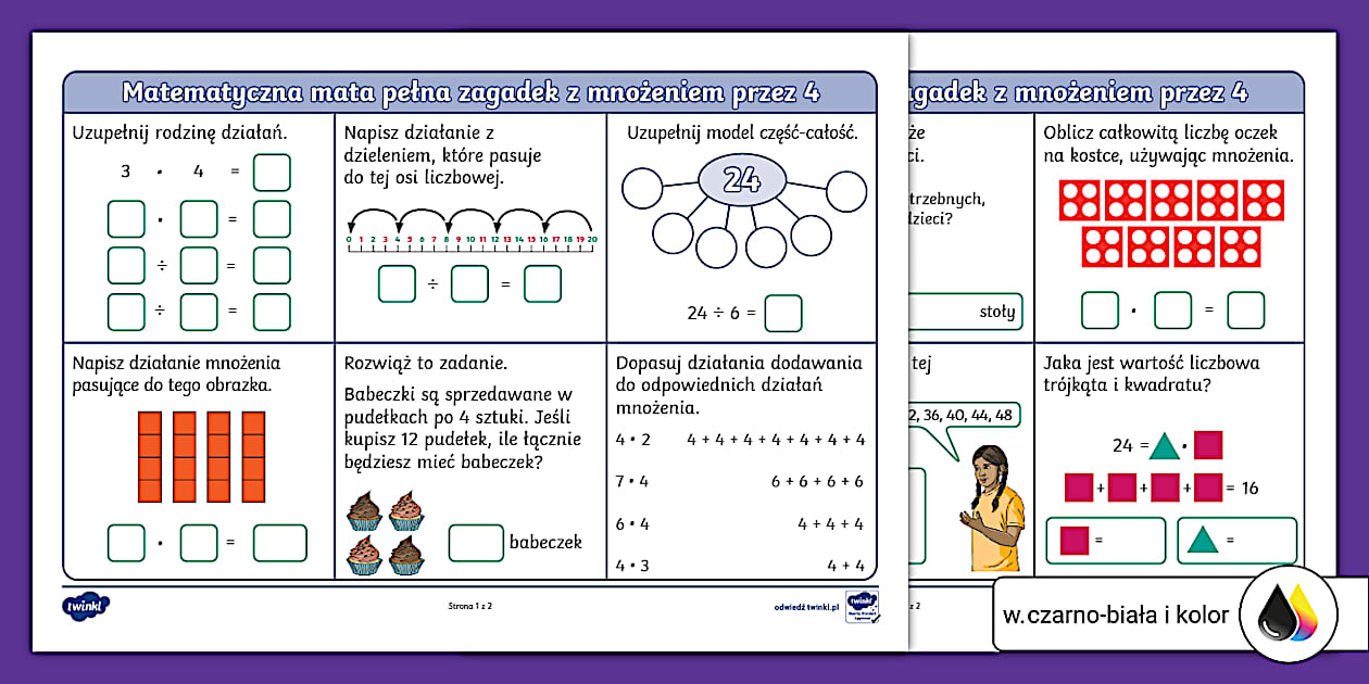 Mnożenie przez 4 | Matematyczna mata zagadek (teacher made)