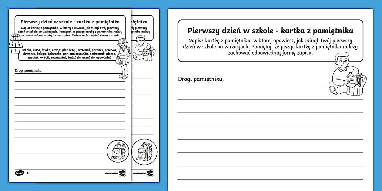Pierwszy dzień w szkole | Kartka z pamiętnika - Twinkl