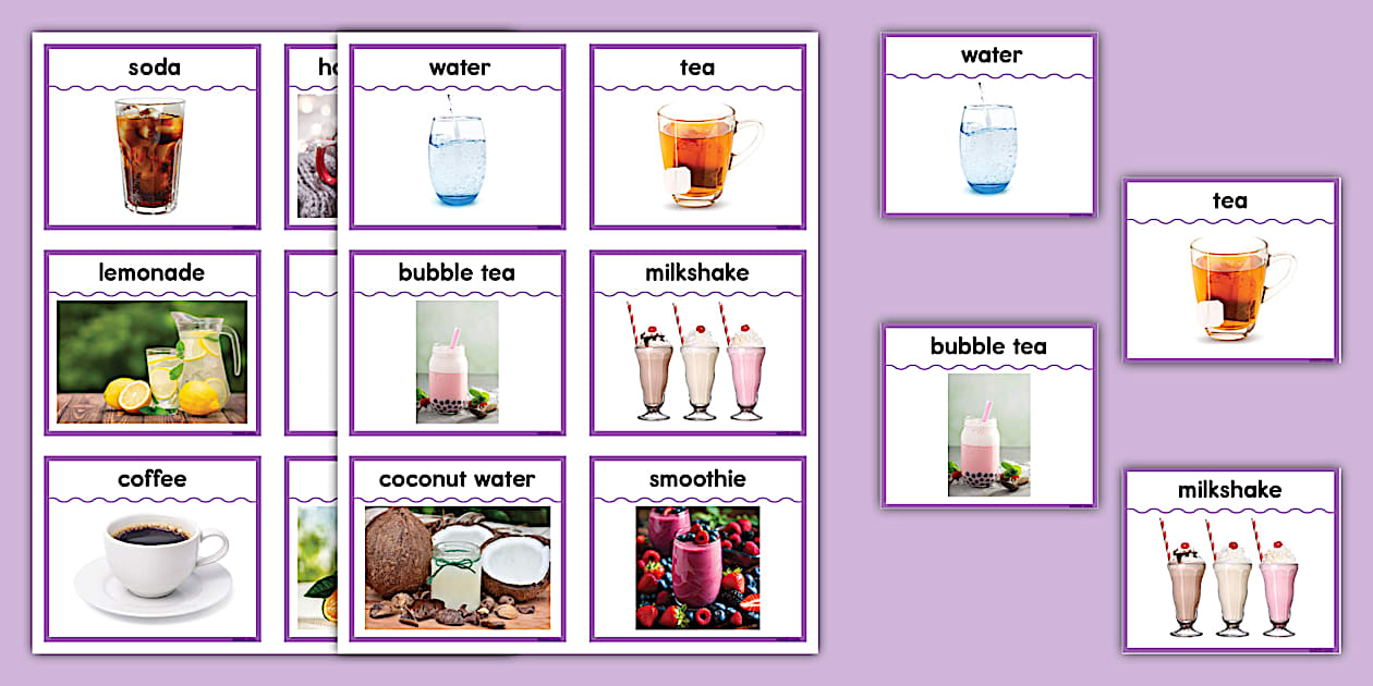 Drinks Flash Cards (teacher made) - Twinkl