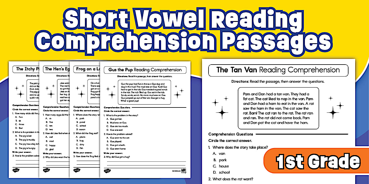 First Grade Short Vowel Reading Comprehension Passages