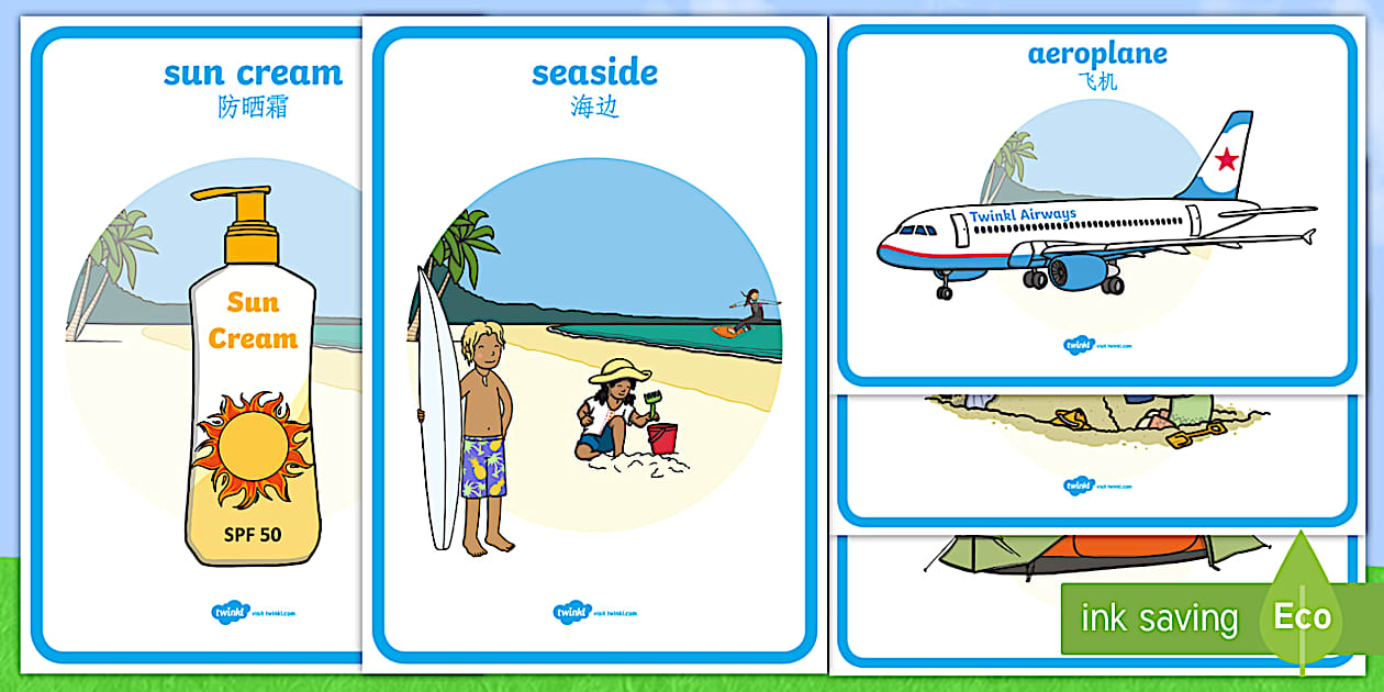 Summer Display Posters English Mandarin Chinese Summer Display Posters