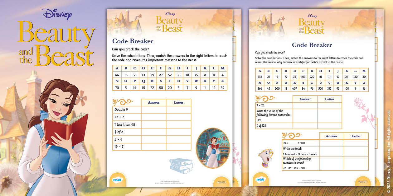 👉 Beauty and the Beast: Maths Code Breaker Pack