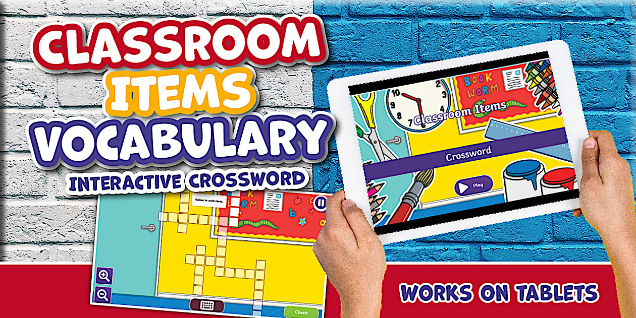 Classroom Items Vocabulary Interactive Crossword