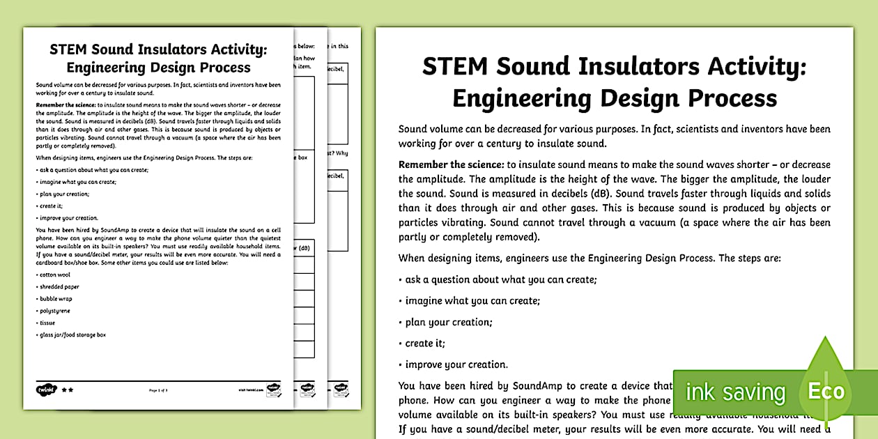 Sound Insulator Differentiated Steam Activity Teacher Made