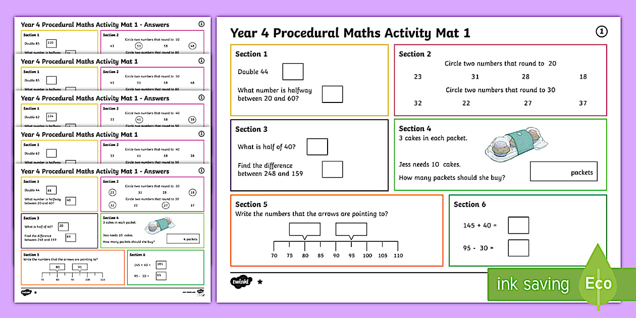 Procedural Year 4 Mat 1 Maths Activity Mats (teacher made)