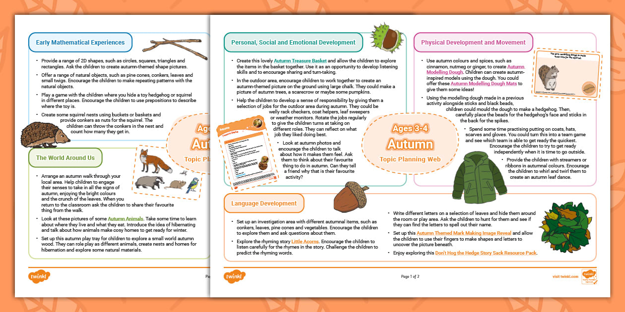 NI EYFS Age 3-4 Topic Planning Web: Autumn