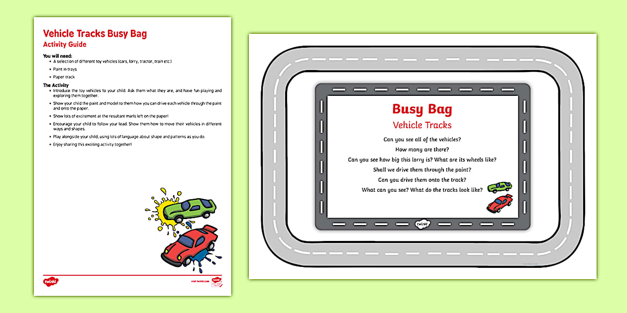 Vehicle Tracks Busy Bag Resource Pack for Parents - Twinkl