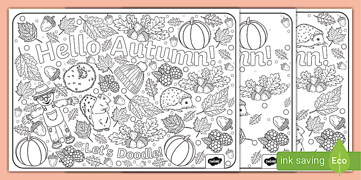 AutumnThemed Doodle Colouring Pages (teacher made) Twinkl