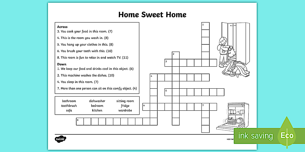Home Sweet Home Crossword (Teacher Made) Twinkl