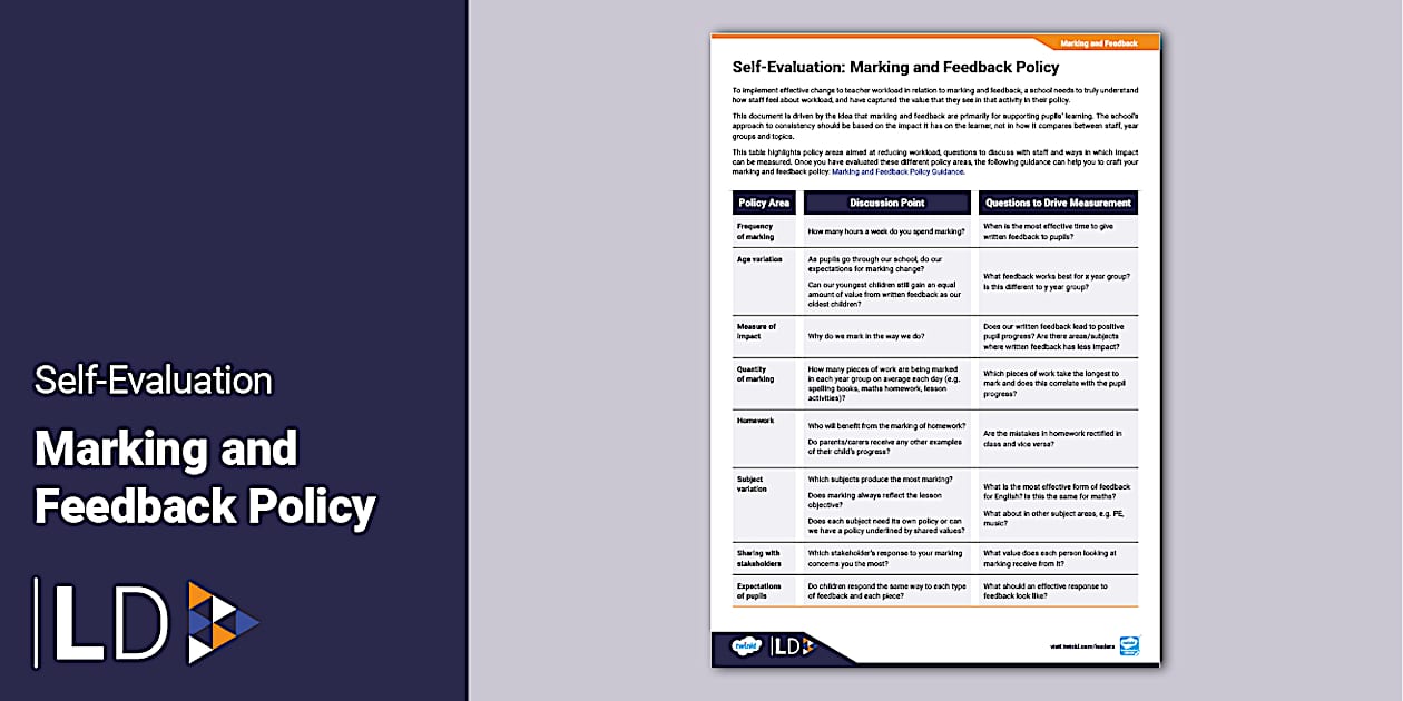 Marking Policy Examples Self-Evaluation: Marking and Feedback Policy (teacher made)