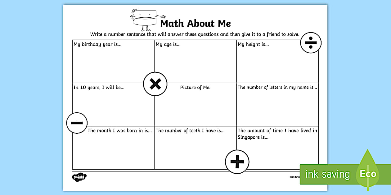 Math About Me Worksheet / Worksheet (teacher made) Twinkl