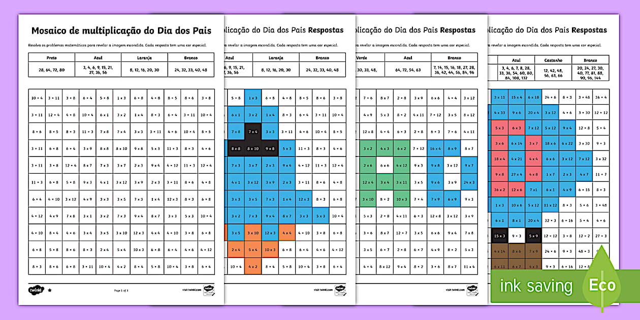Li 4183 Mosaico de multiplicação do Dia dos Pais Atividade