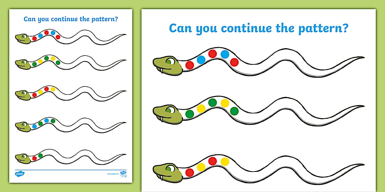 2 Colour Repeating Pattern Snake Fingerprint Worksheet / Worksheet