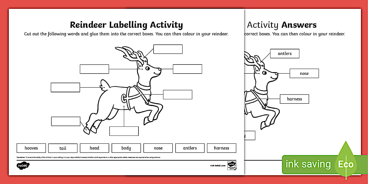 Parts of a Reindeer Labelling Activity - Twinkl - KS1