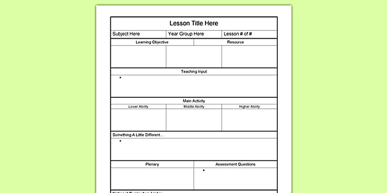 Basic Lesson Plan Template - Word Document (teacher made)