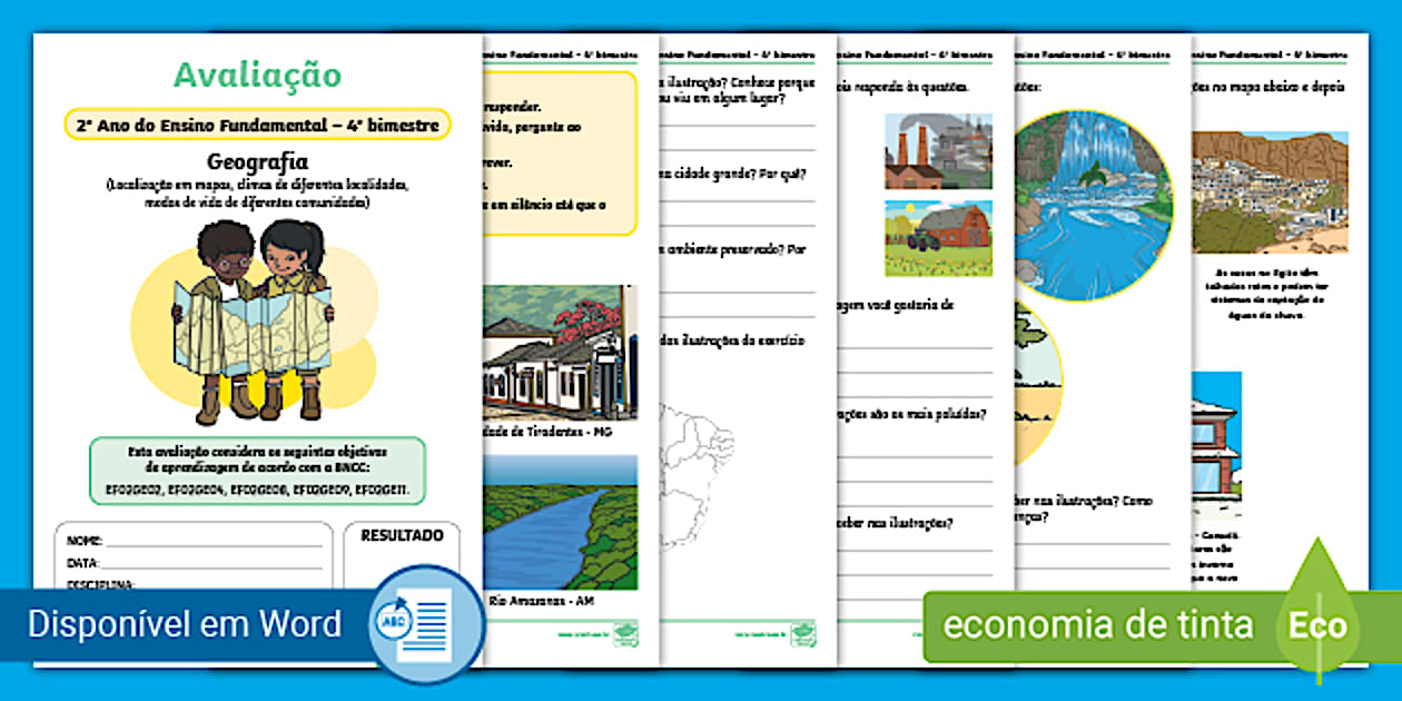 Avaliação de geografia 2º ano EF - 4º bimestre - Twinkl