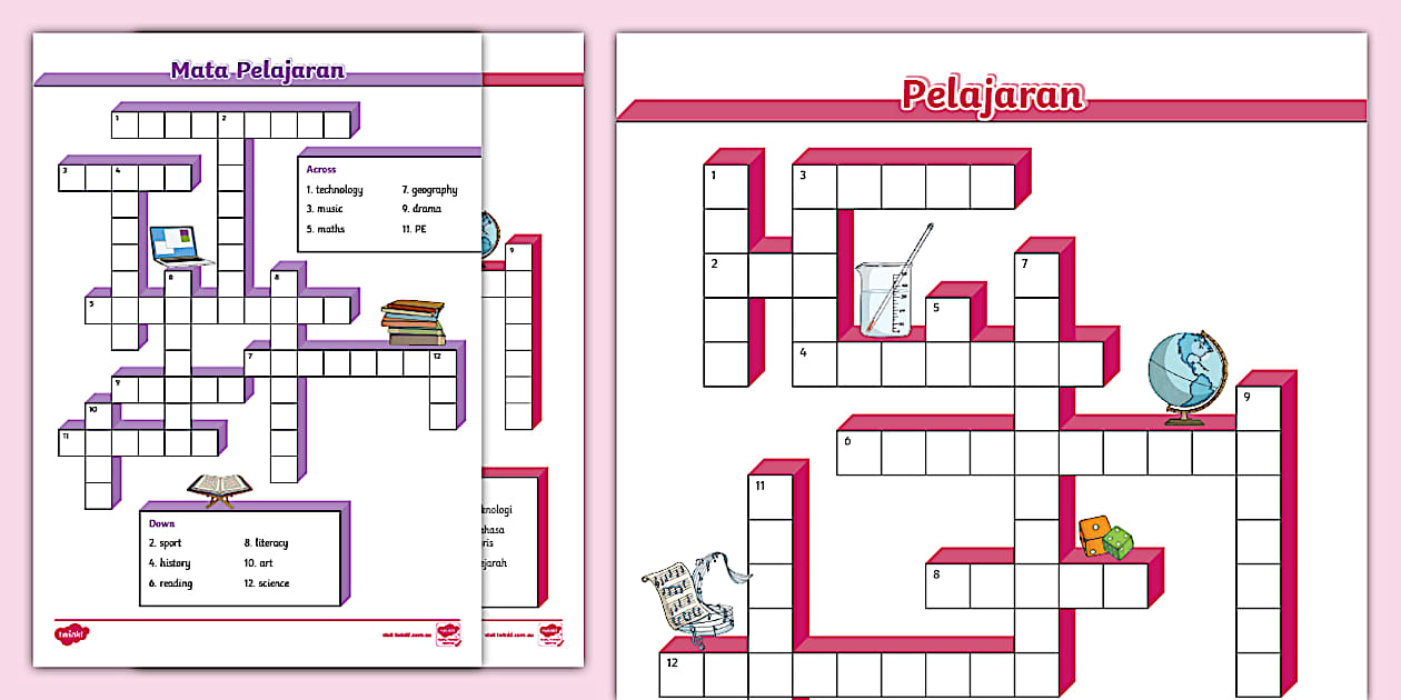 School Subjects Crossword Indonesian Twinkl
