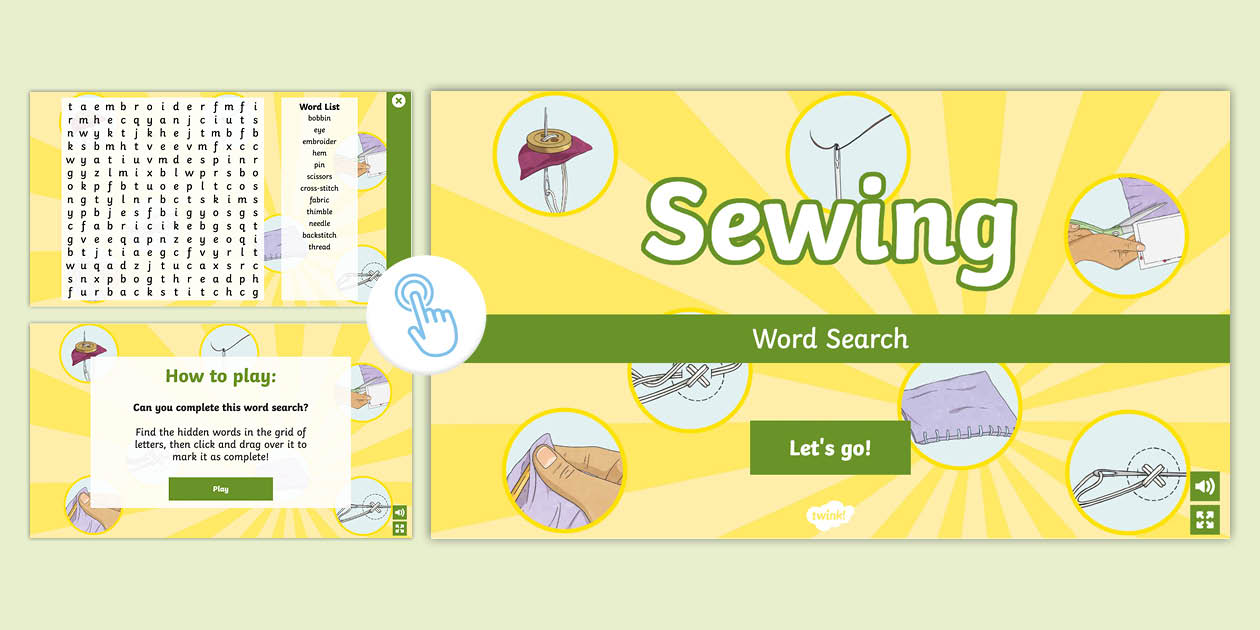 Sewing Interactive Word Search - Twinkl DT