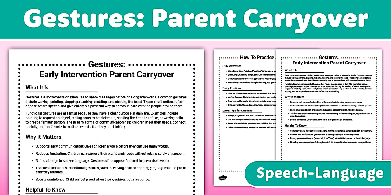 Gestures: Early Intervention Parent Carryover for SLP
