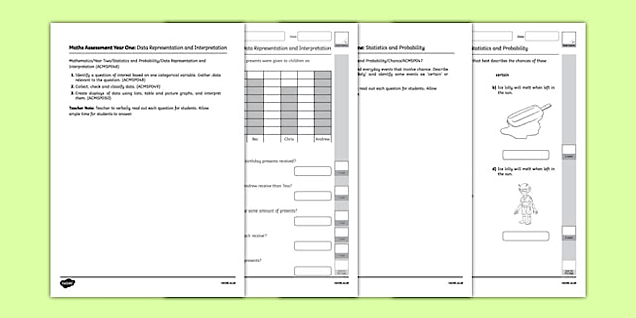 Year Two Statistics Assessment Pack-Australia (teacher made)