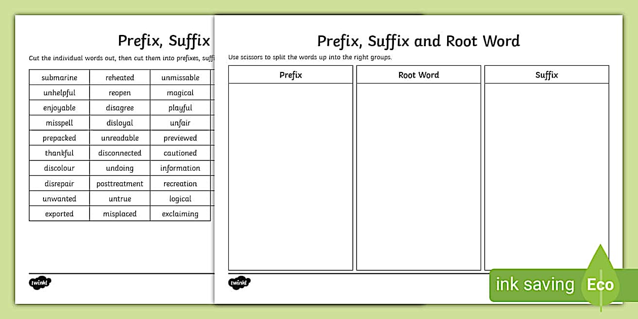 Prefix Suffix And Root Word Sorting Activity Esl Spelling Resources Prefix Suffix And Root Word Sorting Activity Esl Spelling Resources