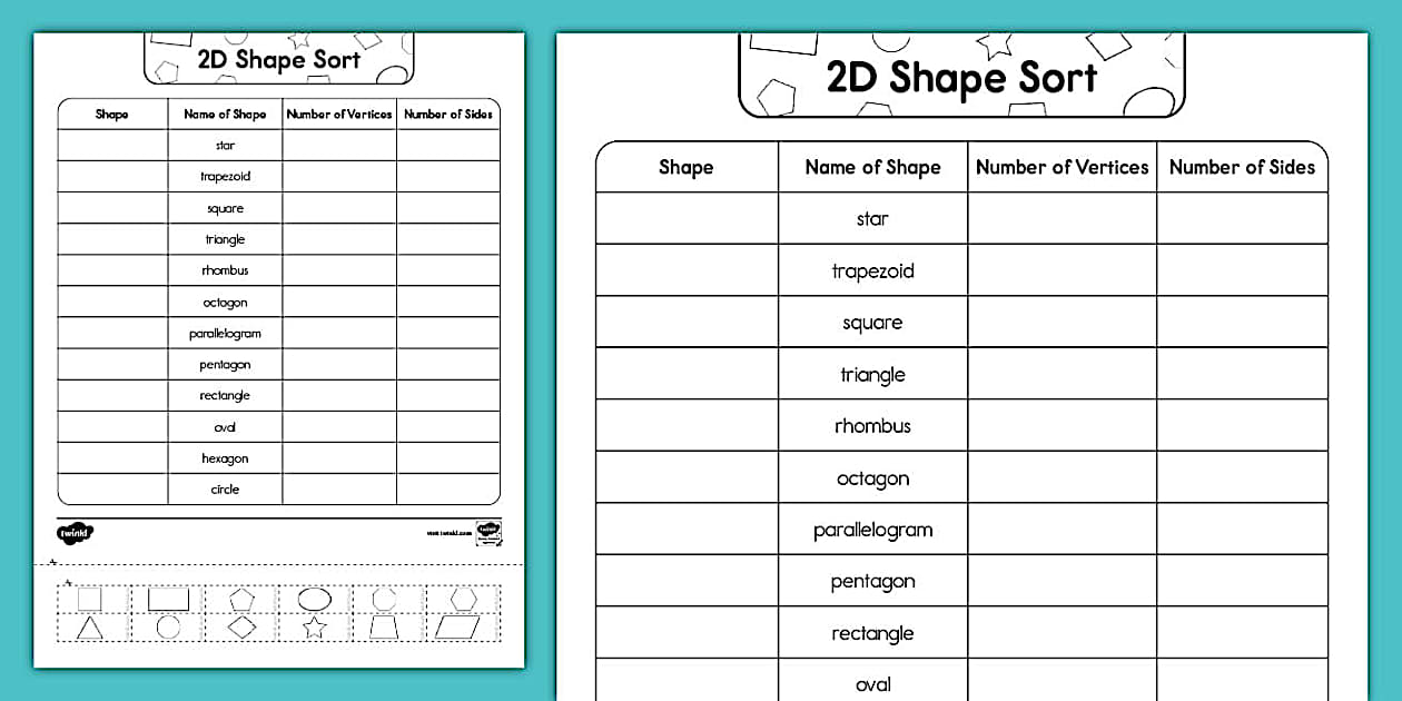 First Grade Attributes of 2D Shapes Sorting Worksheet