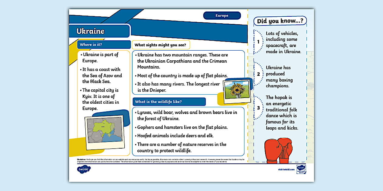 KS1 Ukraine Fact File - Europe - Geographical Features