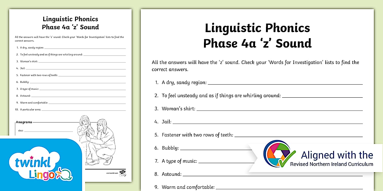Northern Ireland Linguistic Phonics Stage 5 and 6 Phase 4a 'z' Sound ...